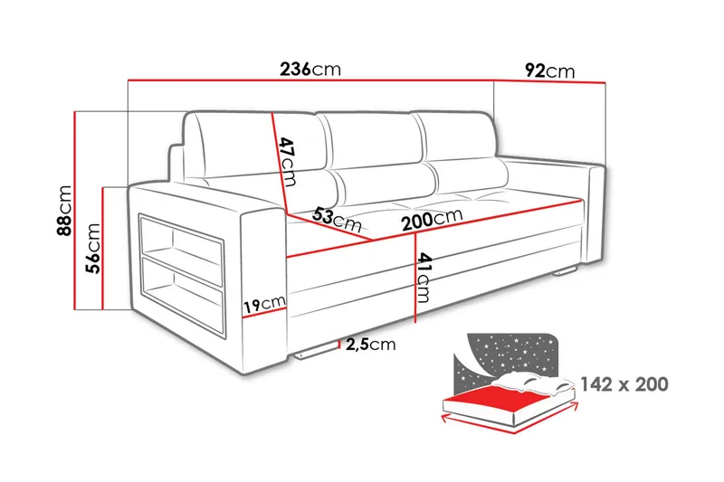 Nemo Sovesofa 236x92x88 cm - Møbler - Sofaer - Sovesofaer - 3 seters sovesofa