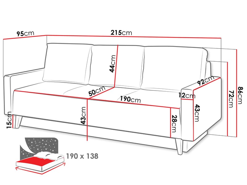 3-seters sovesofa OVIEDO Verita 53 - Gul - Møbler - Sofaer - Sovesofaer - 3 seters sovesofa