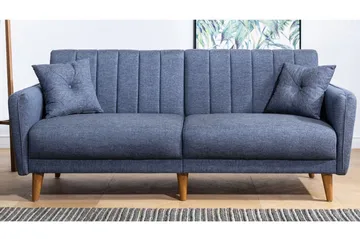 Pattyn Sovesofa i Stoff med Trebein - Blå - Møbler - Sofaer - Sovesofaer - 3 seters sovesofa