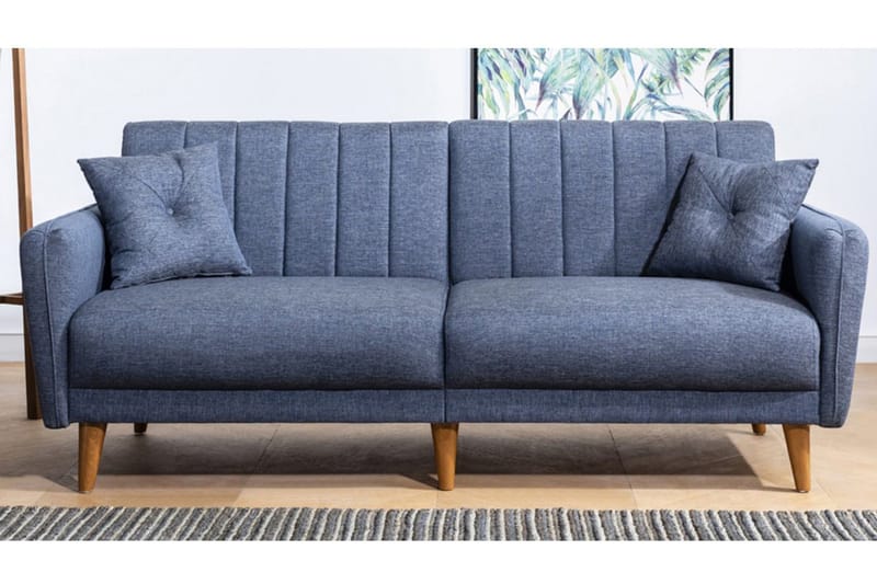 Pattyn Sovesofa i Stoff med Trebein - Blå - Møbler - Sofaer - Sovesofaer - 3 seters sovesofa