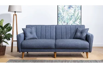 Pattyn Sovesofa i Stoff med Trebein - Blå - Møbler - Sofaer - Sovesofaer - 3 seters sovesofa