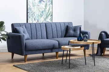 Pattyn Sovesofa i Stoff med Trebein - Blå - Møbler - Sofaer - Sovesofaer - 3 seters sovesofa