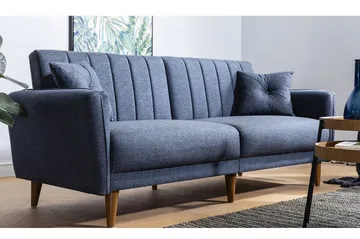 Pattyn Sovesofa i Stoff med Trebein - Blå - Møbler - Sofaer - Sovesofaer - 3 seters sovesofa