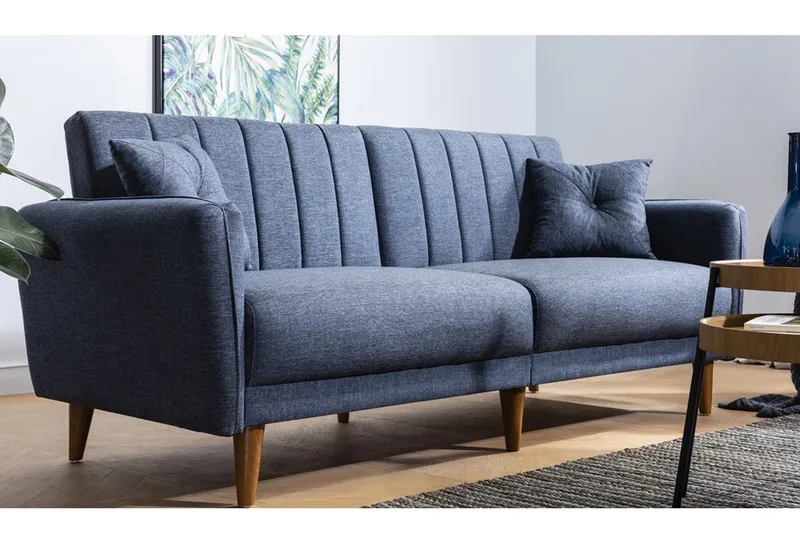 Pattyn Sovesofa i Stoff med Trebein - Blå - Møbler - Sofaer - Sovesofaer - 3 seters sovesofa