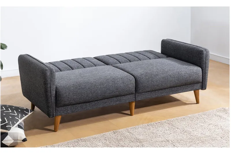 Pattyn Sovesofa i Stoff med Trebein - Grå - Møbler - Sofaer - Sovesofaer - 3 seters sovesofa
