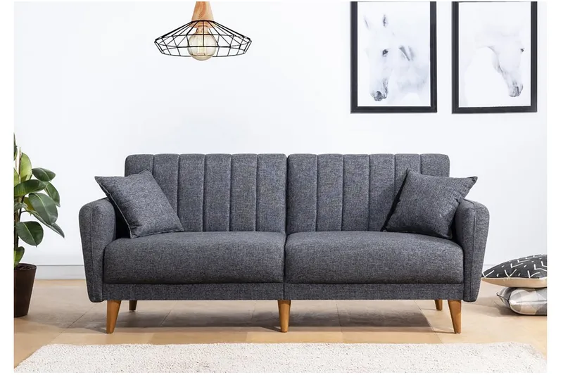 Pattyn Sovesofa i Stoff med Trebein - Grå - Møbler - Sofaer - Sovesofaer - 3 seters sovesofa