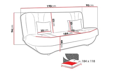 Pinto 3-seter Rektangulær Sovesofa i Stoff - Rød|Svart - Møbler - Sofaer - Sovesofaer - 3 seters sovesofa