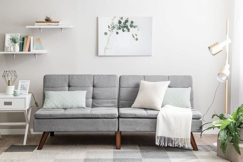 Ronne 2-seter Sengbar Rektangulær Sovesofa i Stoff med Trebein - Grå - Møbler - Sofaer - Sovesofaer - 3 seters sovesofa