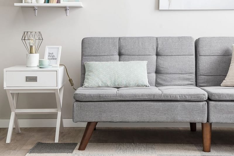 Ronne 2-seter Sengbar Rektangulær Sovesofa i Stoff med Trebein - Grå - Møbler - Sofaer - Sovesofaer - 3 seters sovesofa