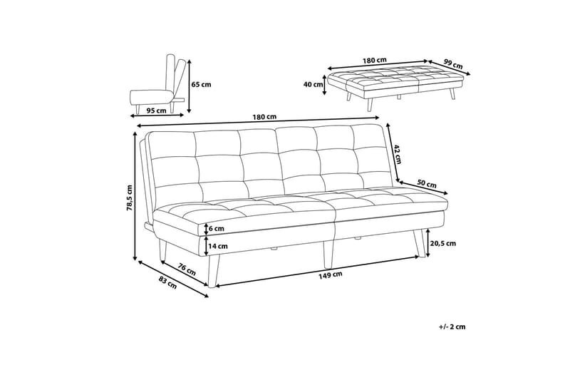 Ronne 2-seter Utfellbar Rektangulær Sovesofa i Stoff med Trebein - Blå - Møbler - Sofaer - Sovesofaer - 3 seters sovesofa