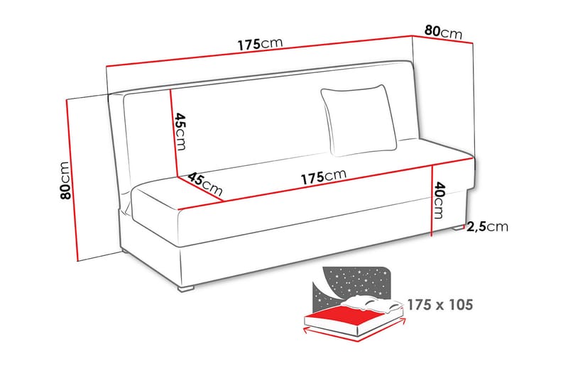 SantKearl Sovesofa - Grå - 3 seters sovesofa