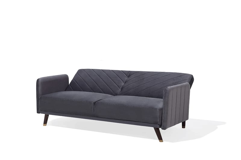 Senja 2-seter Sovesofa 200 cm i Fløyel med Treben - Grå - Møbler - Sofaer - Sovesofaer - 3 seters sovesofa