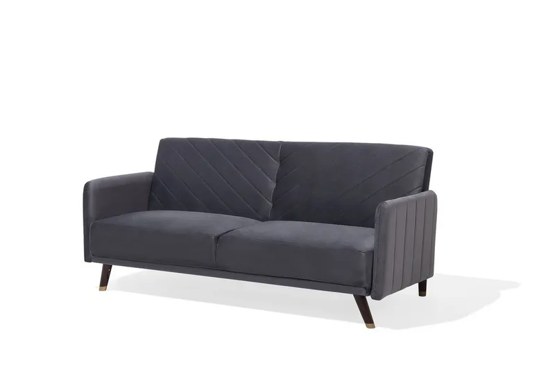 Senja 2-seter Sovesofa 200 cm i Fløyel med Treben - Grå - Møbler - Sofaer - Sovesofaer - 3 seters sovesofa