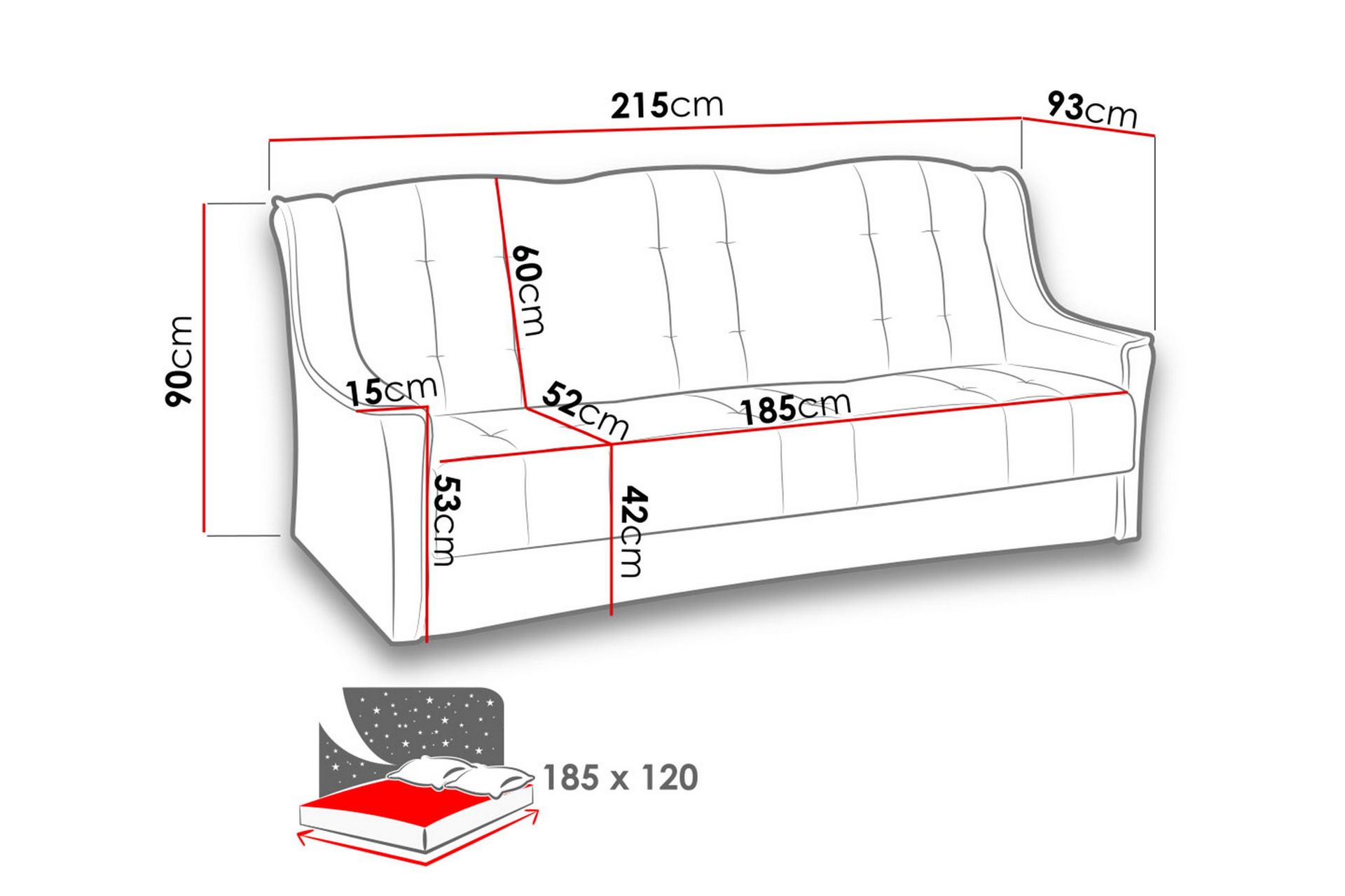 Sofa Niagara - Svart/Grå - Møbler - Sofaer - Sovesofaer - 3 seters sovesofa