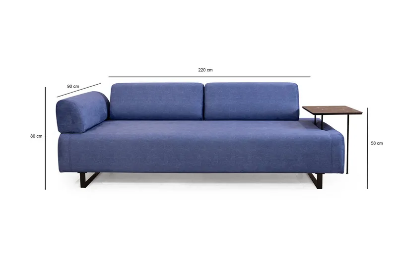Southburn 3-seter Sovesofa 90x220 cm i Stoff med Ensidig Armlene - Blå - Møbler - Sofaer - Sovesofaer - 3 seters sovesofa
