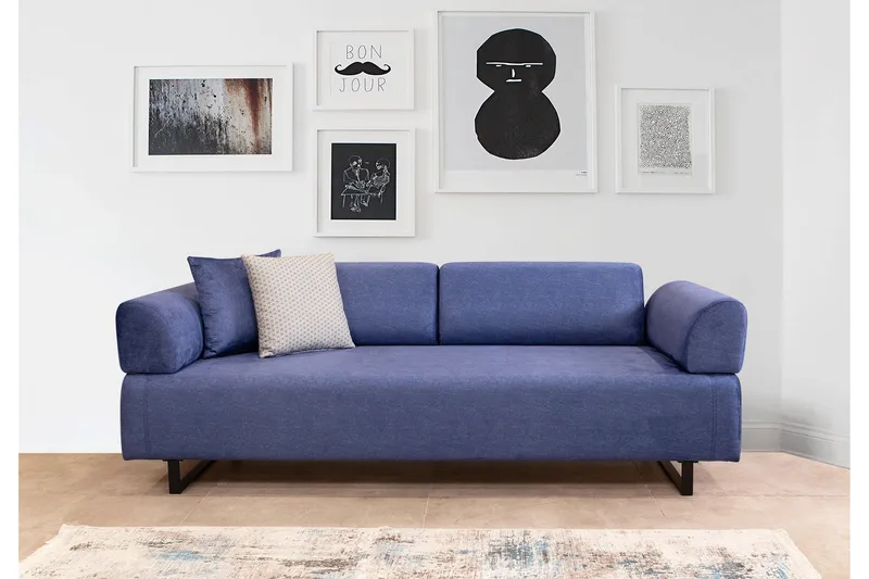 Southburn 3-seter Sovesofa 90x220 cm i Stoff med Løse Ryggputer - Blå - Møbler - Sofaer - Sovesofaer - 3 seters sovesofa