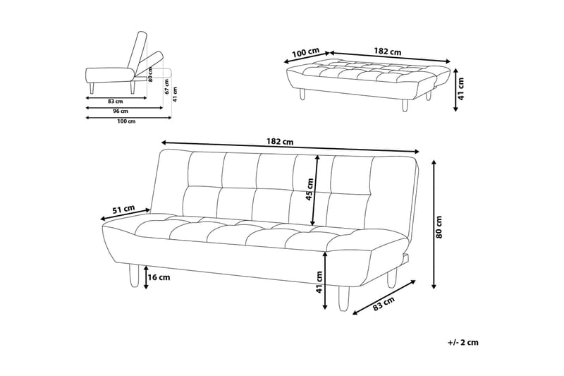 Sovesofa Alsten 182 cm - Grå - 3 seters sovesofa