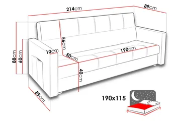 Sovesofa Bona 214x89x88 cm - Møbler - Sofaer - Sovesofaer - 3 seters sovesofa