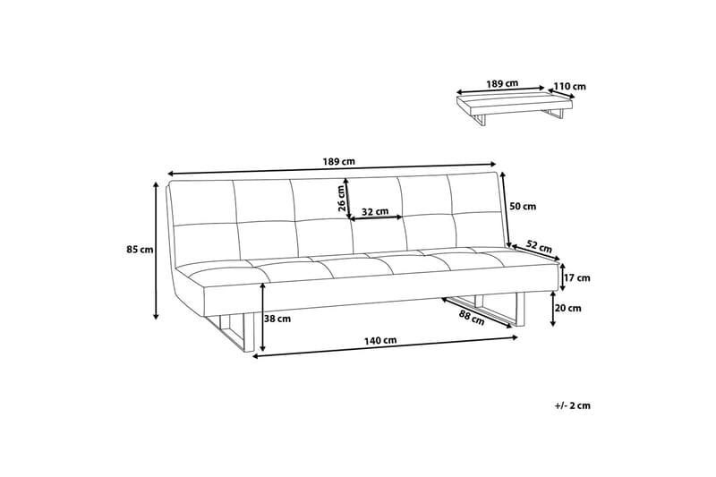 Sovesofa Derby 189 Cm - Hvit - 3 seters sovesofa