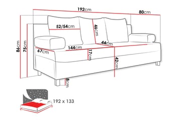 Sovesofa Dover 192x80x80 cm - Møbler - Sofaer - Sovesofaer - 3 seters sovesofa