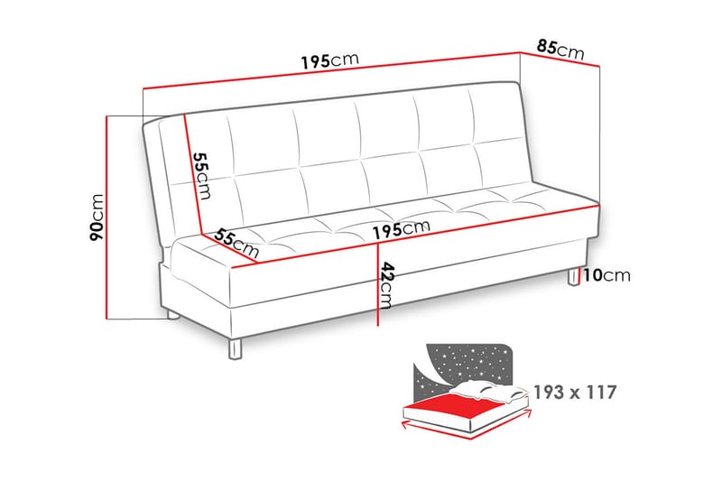 Sovesofa Enduro 195x85x90 cm - Fløyelssofaer - 3 seters sovesofa