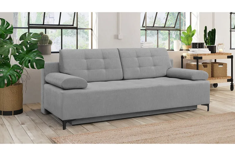 Sovesofa FABIO LED-belysning - Grå - Møbler - Sofaer - Sovesofaer - 3 seters sovesofa