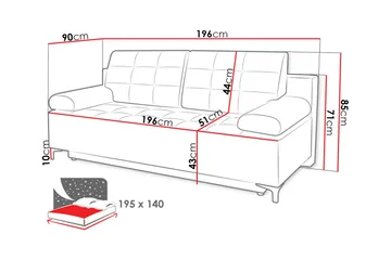 Sovesofa FABIO LED-belysning - Svart - Møbler - Sofaer - Sovesofaer - 3 seters sovesofa