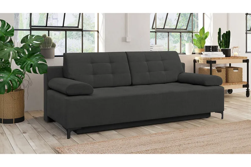 Sovesofa FABIO LED-belysning - Svart - Møbler - Sofaer - Sovesofaer - 3 seters sovesofa