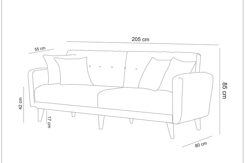 Sovesofa Kajla 3-seter - Mørkegrå - 3 seters sovesofa