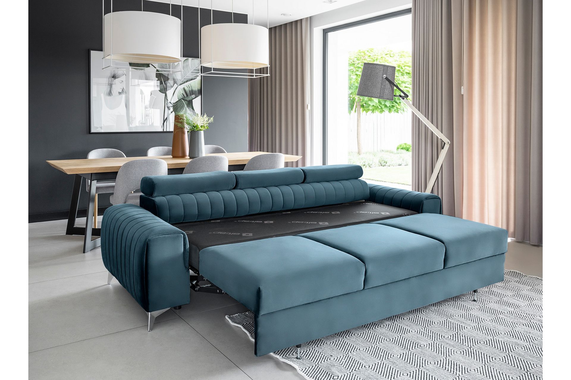 Sovesofa Laucha 3-seter - Blå - Møbler - Sofaer - Sovesofaer - 3 seters sovesofa