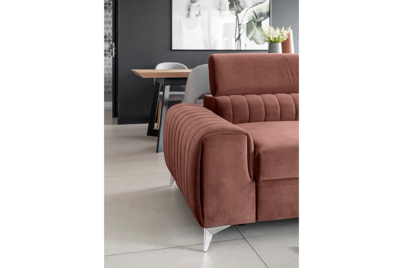 Sovesofa Laucha 3-seter - Rosa - Fløyelssofaer - 3 seters sovesofa