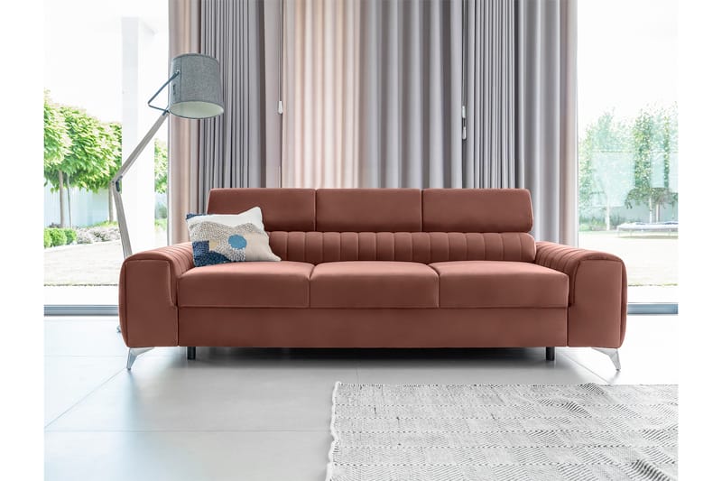 Sovesofa Laucha 3-seter - Rosa - Fløyelssofaer - 3 seters sovesofa