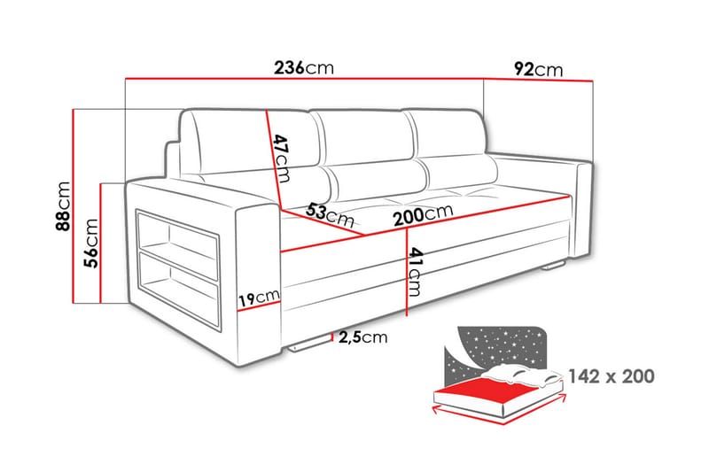 Sovesofa Nemo 236x92x88 cm - 3 seters sovesofa