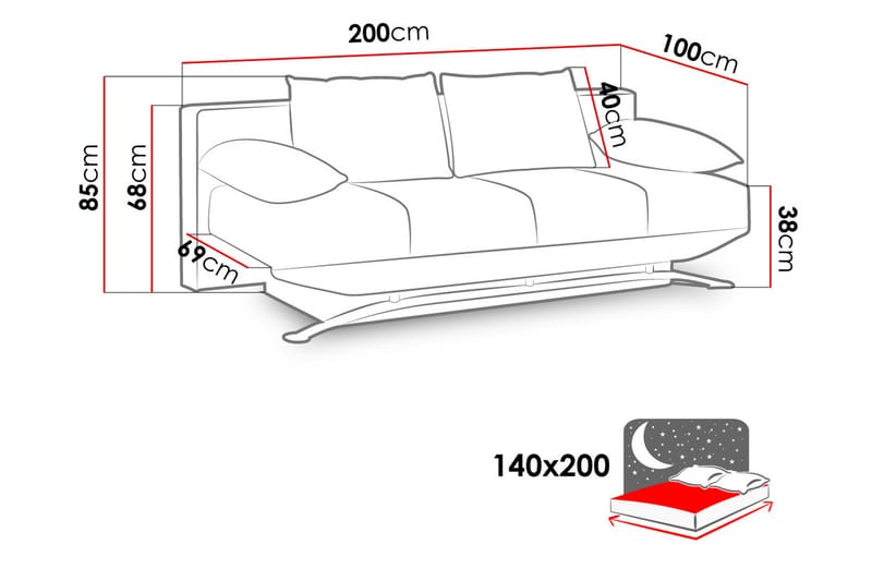 Sovesofa Olier 200x100x85 cm - Møbler - Sofaer - Sovesofaer - 3 seters sovesofa