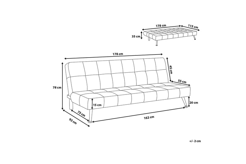 Sovesofa Olsker 178 cm - Grå - 3 seters sovesofa