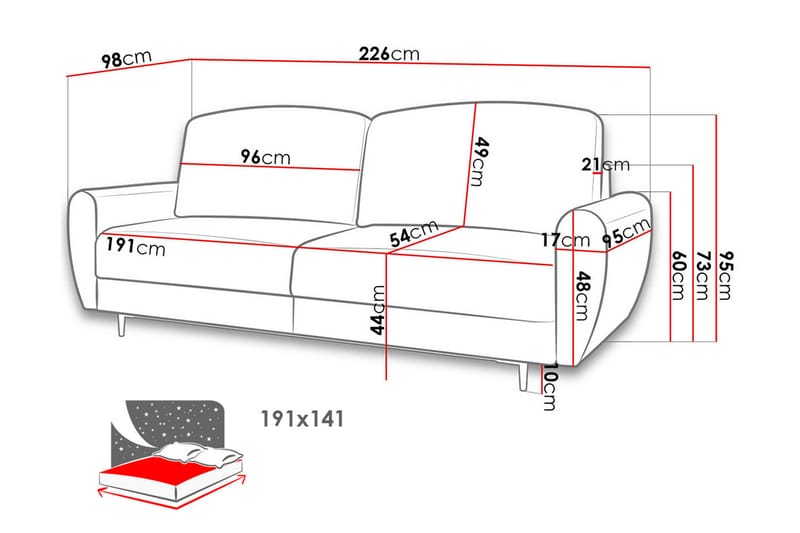 Sovesofa Silvia 226x98x95 cm - Fløyelssofaer - 3 seters sovesofa