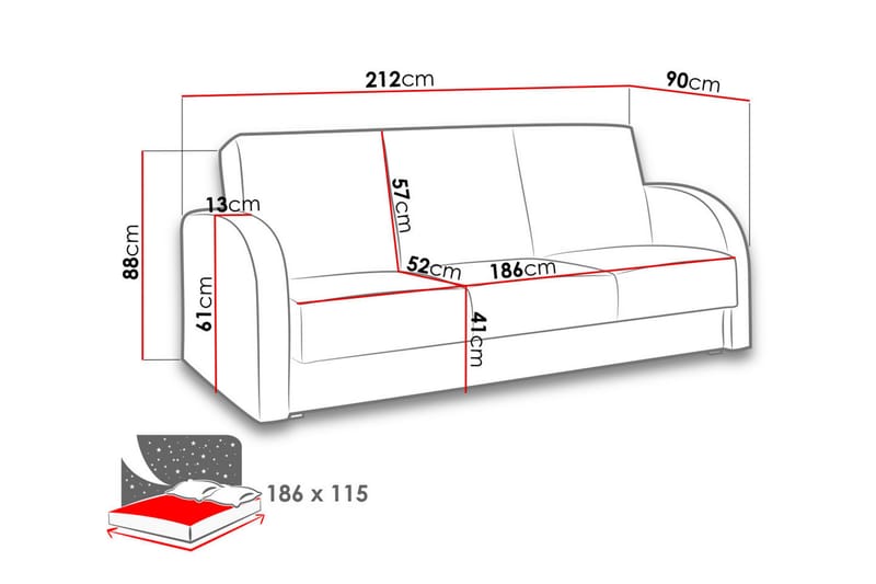 Sovesofa Spuare 222x90x88 cm - Skinnsofaer - 3 seters sovesofa