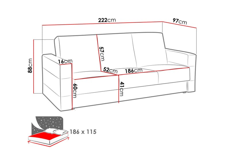 Sovesofa Spuare 222x97x88 cm - Skinnsofaer - 3 seters sovesofa