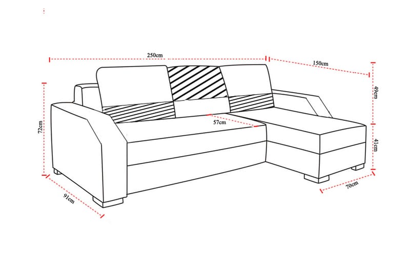 Sovesofa Trevor med Divan - Grå/Svart - 3 seters sovesofa