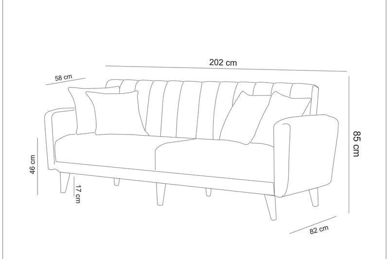 Sovesofa Twana 3-seter - Grå - 3 seters sovesofa