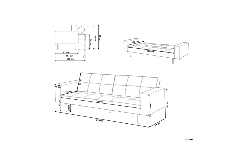 Sovesofa Visnes 218 cm - Blå - 3 seters sovesofa