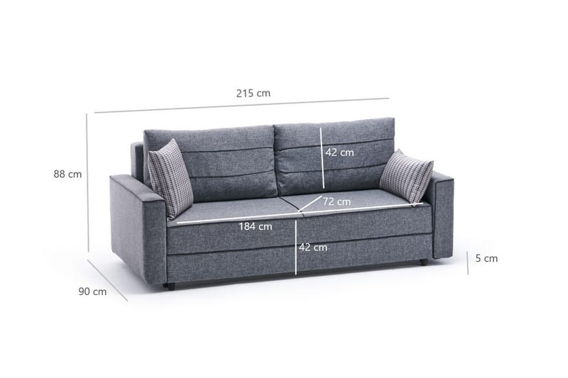 Sovesofa Windwhistle 3-seters 185x150 - Grå - 3 seters sovesofa