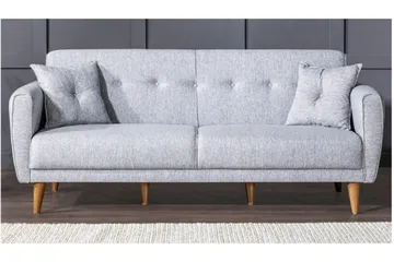 Tamatha 3-seter Sovesofa med Sjeselong i Stoff med Trebein - Grå - Møbler - Sofaer - Sovesofaer - 3 seters sovesofa