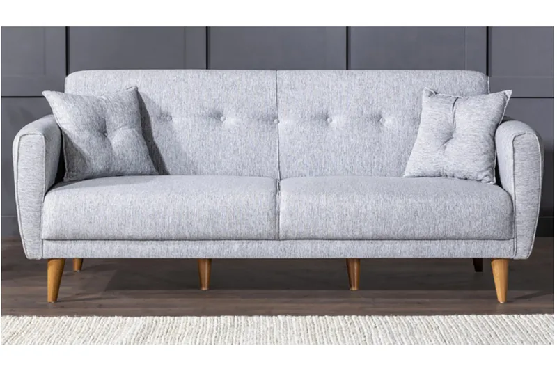 Tamatha 3-seter Sovesofa med Sjeselong i Stoff med Trebein - Grå - Møbler - Sofaer - Sovesofaer - 3 seters sovesofa