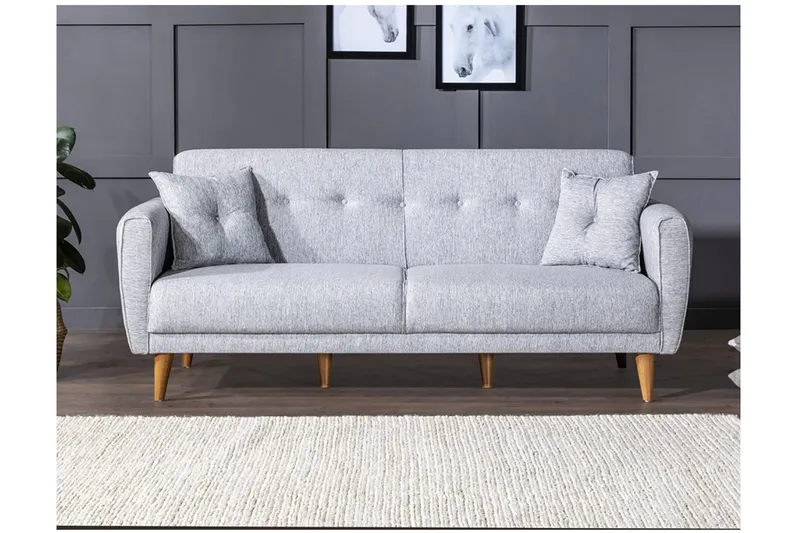 Tamatha 3-seter Sovesofa med Sjeselong i Stoff med Trebein - Grå - Møbler - Sofaer - Sovesofaer - 3 seters sovesofa
