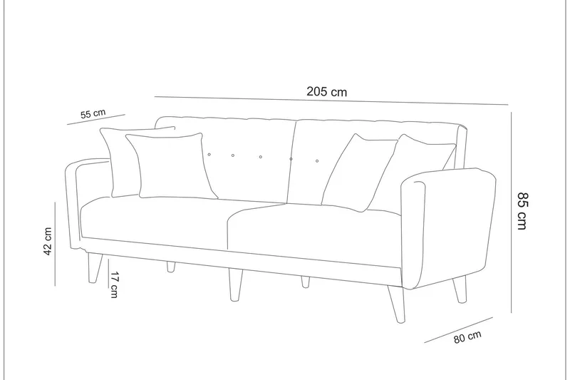 Tamatha 3-seter Sovesofa med Sjeselong i Stoff med Trebein - Grå - Møbler - Sofaer - Sovesofaer - 3 seters sovesofa