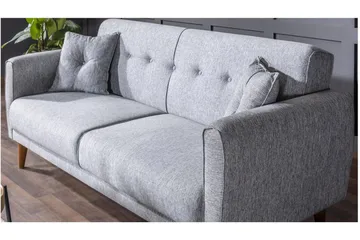 Tamatha 3-seter Sovesofa med Sjeselong i Stoff med Trebein - Grå - Møbler - Sofaer - Sovesofaer - 3 seters sovesofa