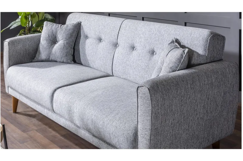 Tamatha 3-seter Sovesofa med Sjeselong i Stoff med Trebein - Grå - Møbler - Sofaer - Sovesofaer - 3 seters sovesofa