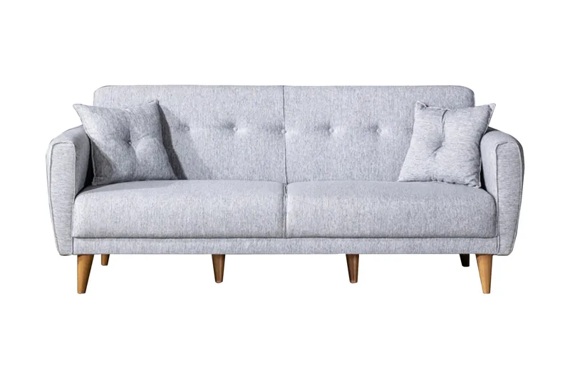 Tamatha 3-seter Sovesofa med Sjeselong i Stoff med Trebein, Grå