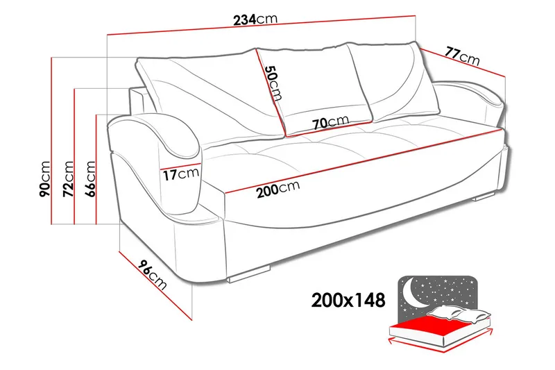 Turbo Sovesofa 200x96x90 cm - Møbler - Sofaer - Sovesofaer - 3 seters sovesofa